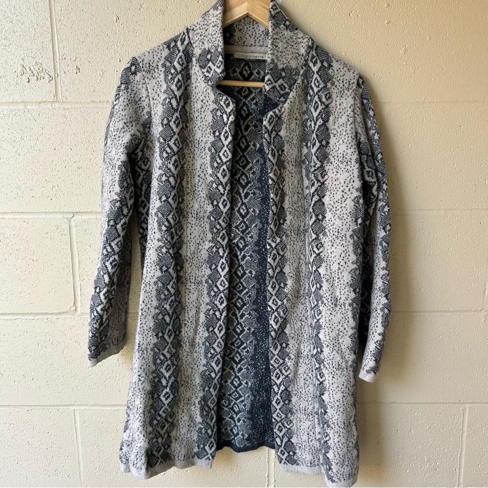 Open Front Cashmere and Wool blend Gray Patterned Women's Cardigan Made in Italy